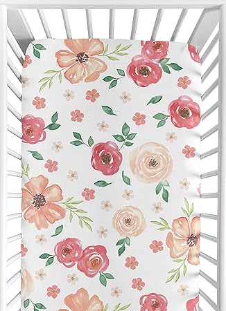 peach floral crib sheet
