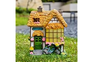 BRILLIANT PROSPECT Prospect Thatched Cottage, Solar Statue Lights Mushroom Fairy House, Garden House Statues, Outdoor Memorial Ornaments Waterproof Decoration for Outside Patio Yard Lawn Decor