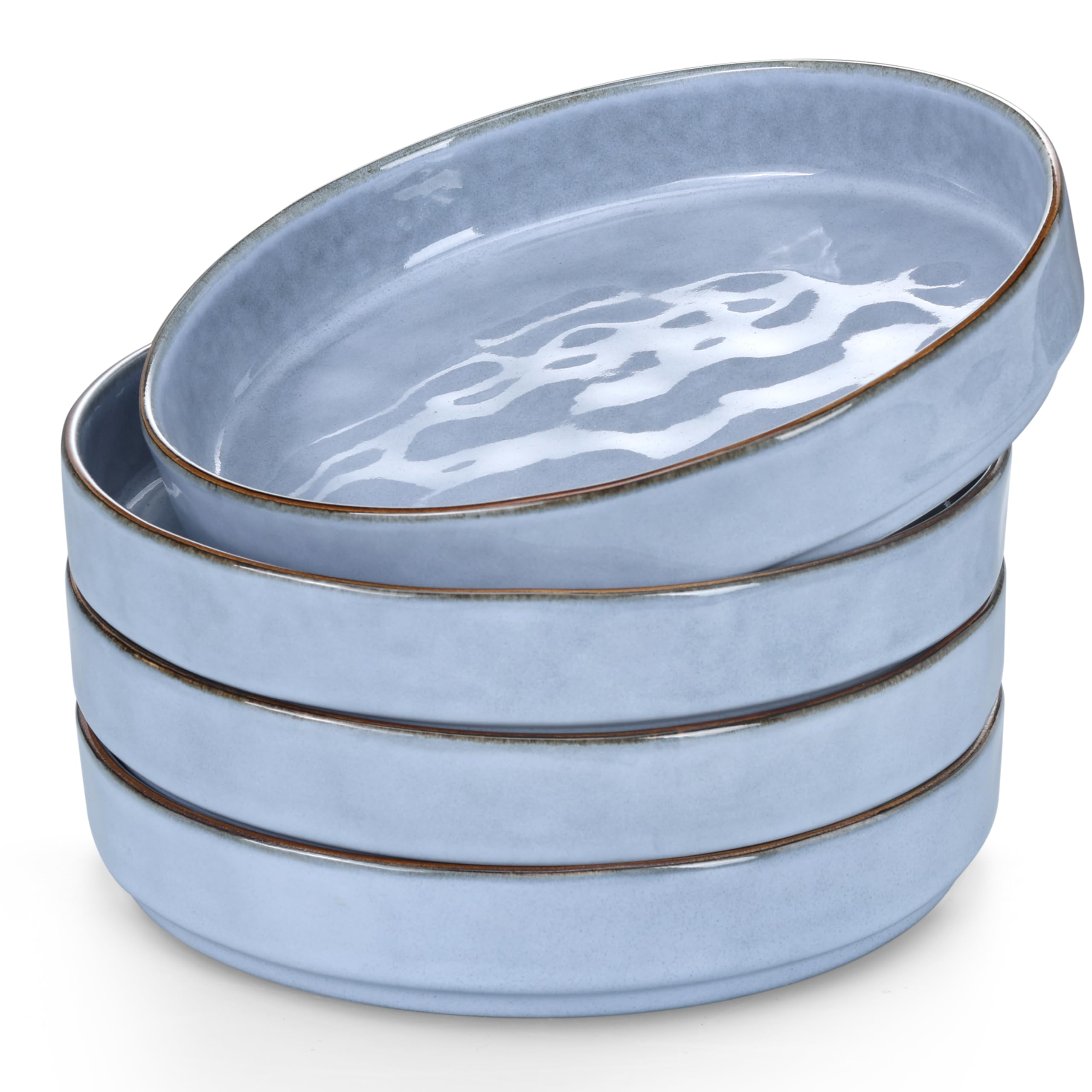 Photo 1 of Herogo 34oz Stoneware Plates and Bowls Set of 4 for Salad Soup Cereal, Large Wide Shallow Stackable Serving Ceramic Pasta Bowls Dishes Sets, Microwave & Dishwasher Safe, Haze Blue