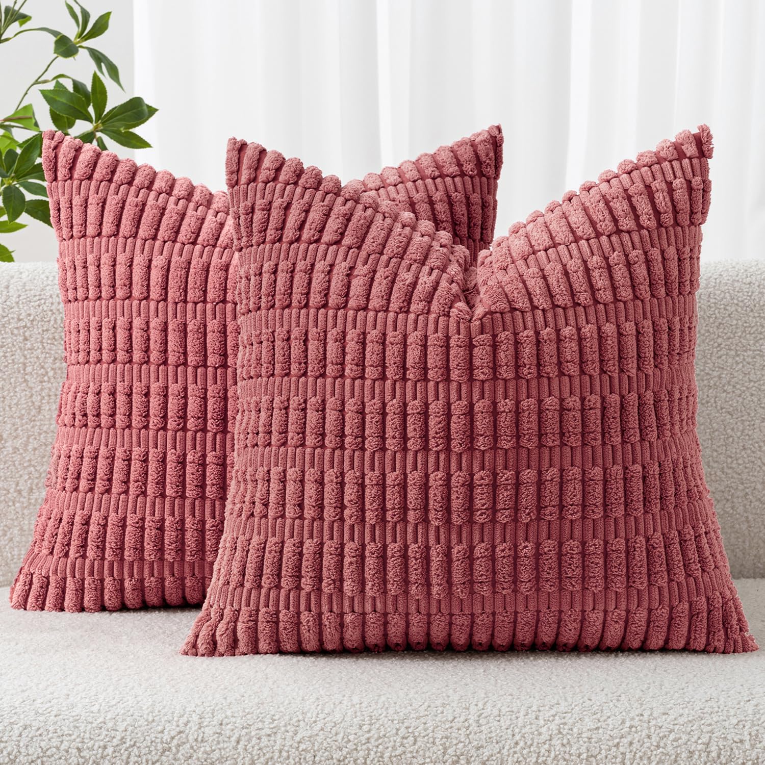 Photo 1 of MIULEE Pack of 2 Corduroy Decorative Throw Pillow Covers 16x16 Inch Soft Boho Striped Pillow Covers Modern Farmhouse Home Decor for Sofa Living Room Couch Bed Cranberry Red