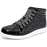 Trsorini Mens Glitter Sparkly Shoes Bling Sequin Lace Boots Fashion Sneakers High Top Casual Shiny Shoes
