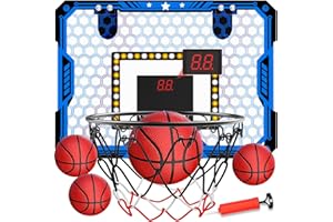 GCOBUP Indoor Basketball Hoop for Kids, Over The Door Mini Basketball Hoop Set with LED Lights, Scoreboard, 4 Balls & Sound Effects - Indoor Toys Gift for Boys & Girls Ages 3-12 for Birthday & Christmas