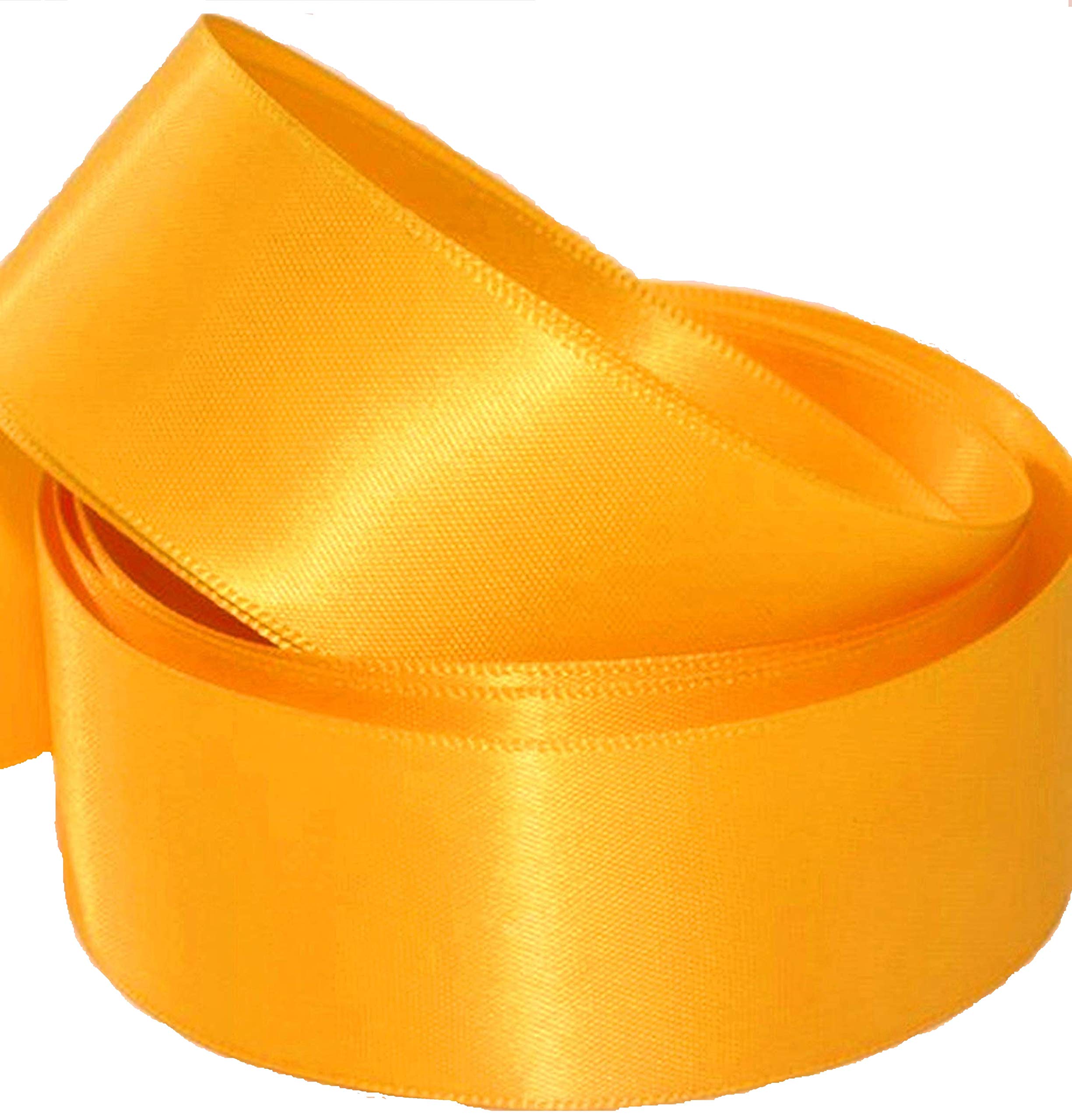 Double Sided Faced Satin Ribbon Size 50mm x 10 Meters (Yellow Gold) Perfect for Gifts Wrap Sew Party, Decorations Events Dress Wedding Christmas Crafts, Bows Car, DIY, Bouquets, Cake More