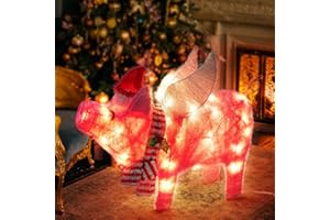 NEWHALE Lighted Christmas Yard Decorations, 3D Flying Christmas Pink Pig with Christmas Hat and Scarf, Christmas Decor for Indoor Outdoor Home Yard Garden Holiday Party (25”x19”)