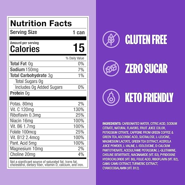 ZOA ZERO SUGAR ENERGY DRINKS, FROSTED GRAPE – SUGAR FREE WITH ELECTROLYTES, HEALTHY VITAMIN C, AMINO ACIDS, ESSENTIAL B-VITAMINS, AND CAFFEINE FROM GREEN TEA – 16 FL OZ (12-PACK)