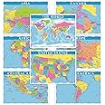 Educational Placemats for Kids Set of 8 World Map Placemat Non Slip Washable Eat Table Mat USA, Europe, Asia, Africa, South America, Central America, Canada Maps for Primary School Dining Table