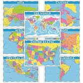 Educational Placemats for Kids Set of 8 World Map Table Mat 17&times;13&times;0.04in | World Map Table Mat, USA, Europe, Asia, Africa, South America, Central America, Canada Maps for Primary School Dining Table