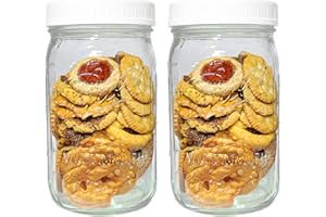 MEM WORLDSHOP Wide Mouth Mason Jars 32 oz - (2 Pack) - Ball Wide Mouth 32-Ounces Quart Mason Jars with White M.E.M Food Storage Plastic Lids, Caps Fit Ball and Kerr Wide Mouth - For Storage, Freezing, Leak Proof,