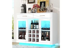 knoworld Wine Bar Cabinet with LED Lights, Liquor Cabinet with Wine and Glass Rack, Wine Cabinet Coffee Bar Cabinets, Kitchen Buffet Sideboard with Storage for Living Room, Dining Room