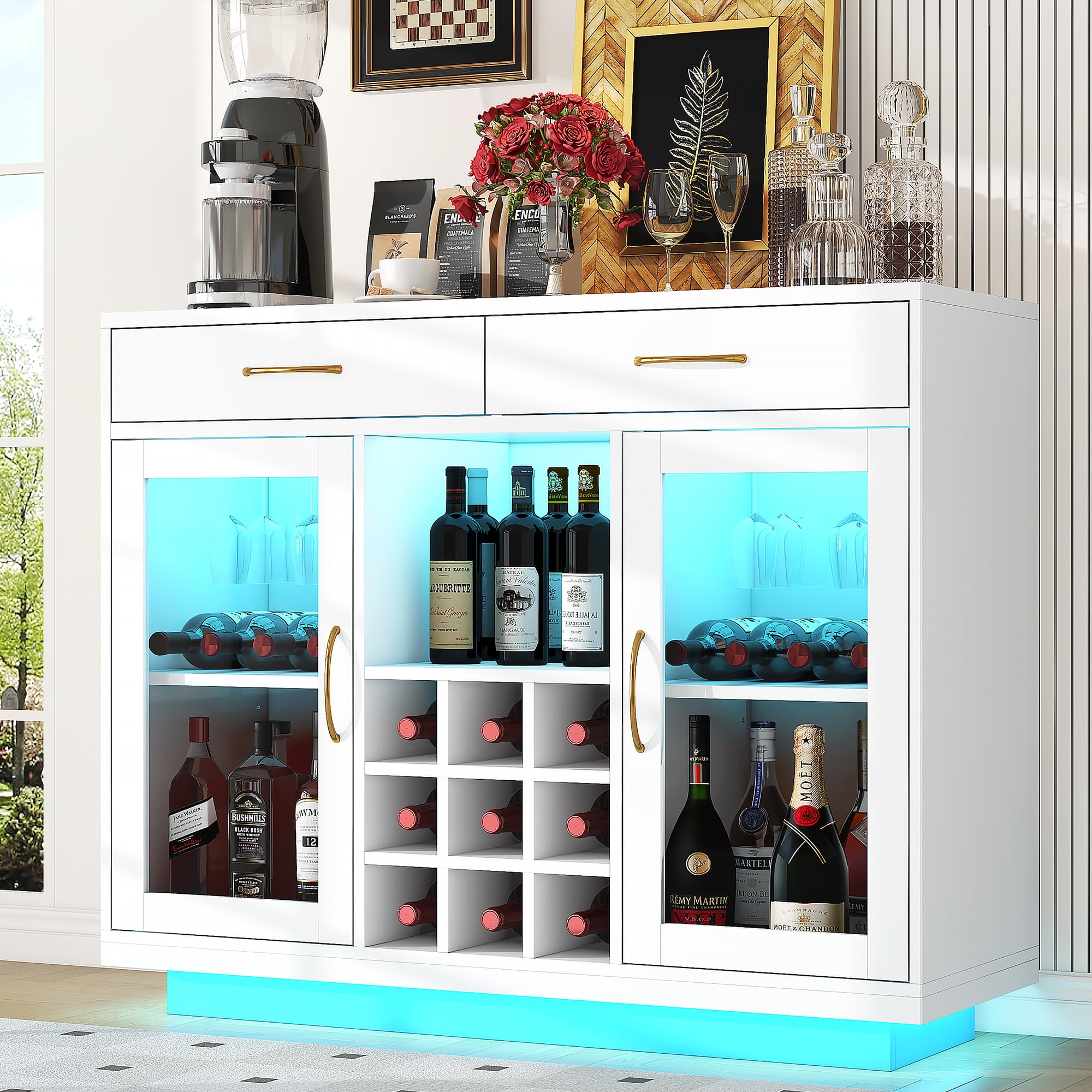 Photo 1 of ** NO RETURNS *** FINAL SALE*** knoworld Wine Bar Cabinet with LED Lights, Liquor Cabinet with Wine and Glass Rack, Wine Cabinet Coffee Bar Cabinets, Kitchen Buffet Sideboard with Storage for Living Room, Dining Room