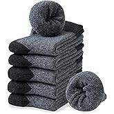 Josnown Thermal Wool Socks Mens 5 Pairs Thick Warm Winter Soft Cozy Hiking Boot Socks for Cold Weather, Size 7-12
