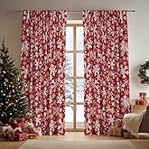 Horaldaily Christmas Sheer Curtains for Living Room and Bedroom, Snow Red Foil Print Curtains, Holiday Window Drapes Decorations, 52