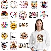 Falueqg Dtf Transfers Ready to Press - 20Pcs Dog Mom Iron on Transfers for Tshirts, Dog Owners Iron on Decal Patches, Pet Animal Lovers Heat Sublimation Stickers for DIY Clothes Hat Bags Pillows Gifts