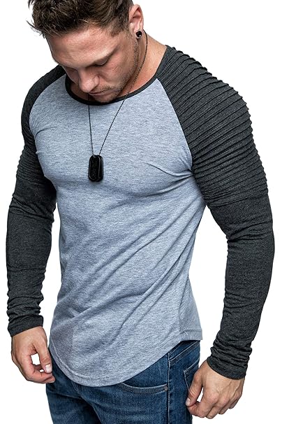 Amaci&Sons Oversize Biker-Style Doppel Farbig Herren Longsleeve Vintage Sweatshirt Crew-Neck Basic O-Ausschnitt Shirt 6098