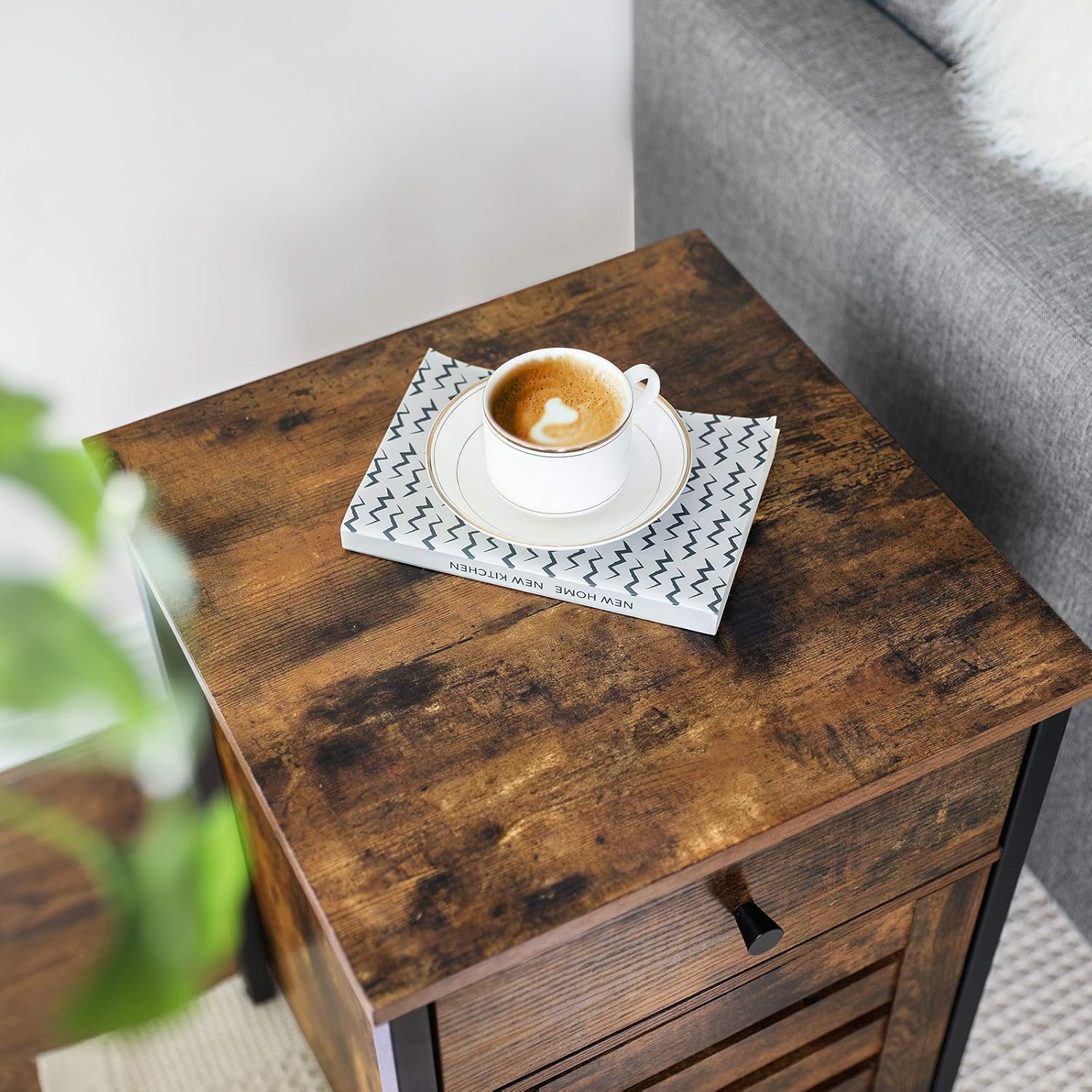 VASAGLE Nightstand, Side Table with Drawer, Shutter Door, End Table with Adjustable Shelf, Metal Frame, Industrial Style, Rustic Brown and Black ULET063B01: Kitchen & Dining
