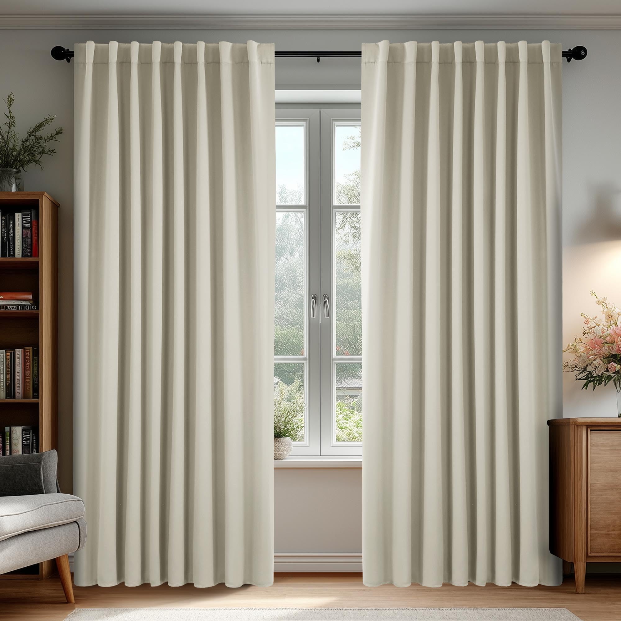 Deconovo Blackout Curtains, Thermal Insulated, W70 x L108 2 Panels, Back Tab, Machine Washable, Room-Darkening Drapes for Bedroom/Living Room Light Beige Image