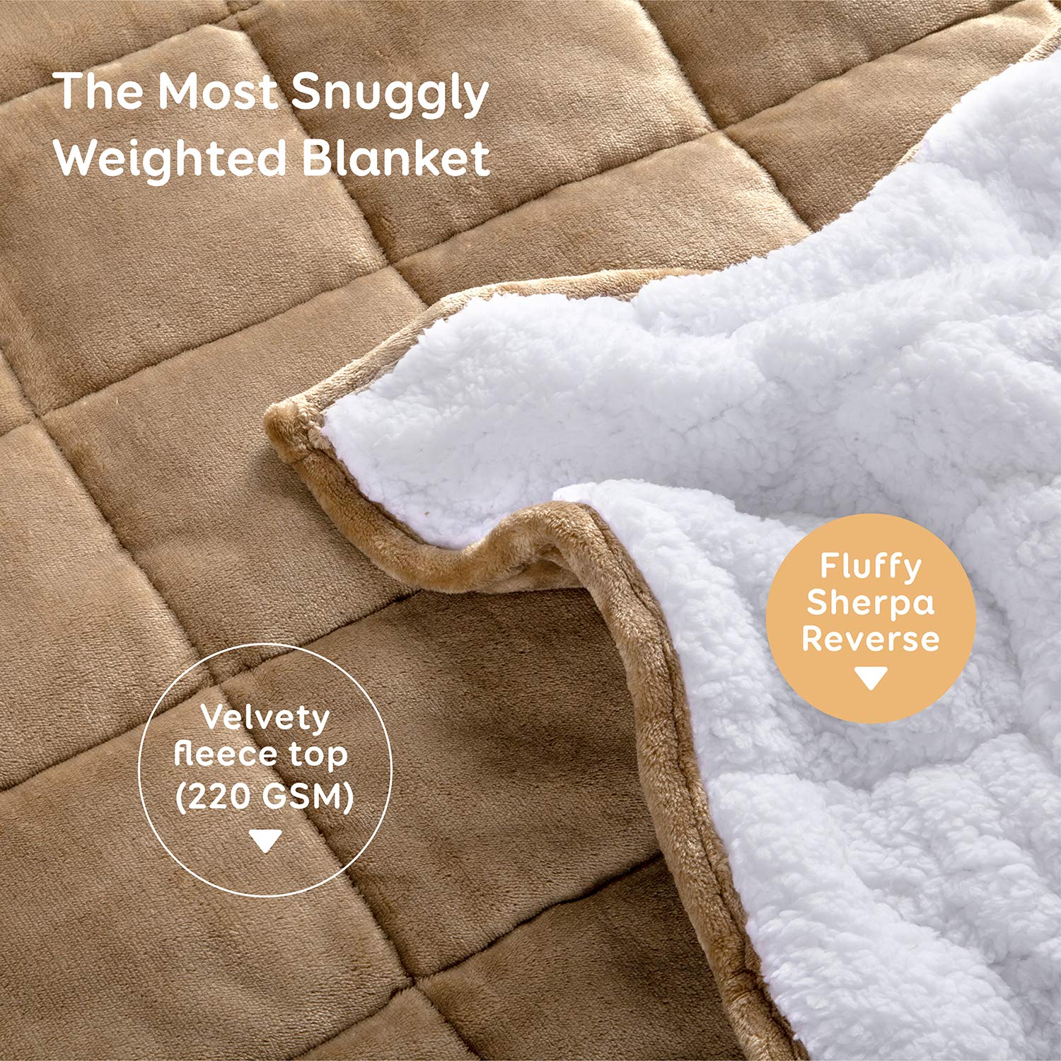 BUZIO Sherpa Fleece Weighted Blanket for Adult, 15 lbs Heavy Fuzzy Throw Blanket with Soft Plush Flannel, Dual Sided Queen Size Cozy Fluffy Blanket, 60 x 80 inches, Light Tan