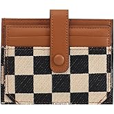 KJDFHNB Cute Slim Checkered Canvas Wallet for Women Compact Front Pocket Credit Card Case, Minimalist Purse for Cards (Brown)