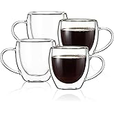 CNGLASS 5oz Espresso Mugs (Set of 4),Double Wall Insulated Glass Coffee Mugs with Handle,Espresso Shot Glasses,Clear Expresso Coffee Cups…
