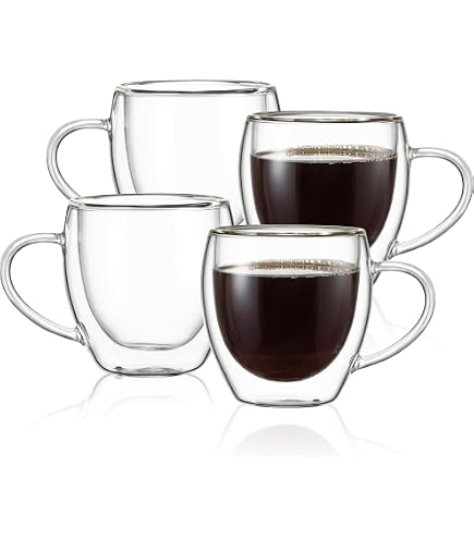 Tasses à Expresso En Verre Double Paroi - Lot De 4, 170 Ml, Soufflées à La Main, Poignée Confort - Pour Café, Thé - 5