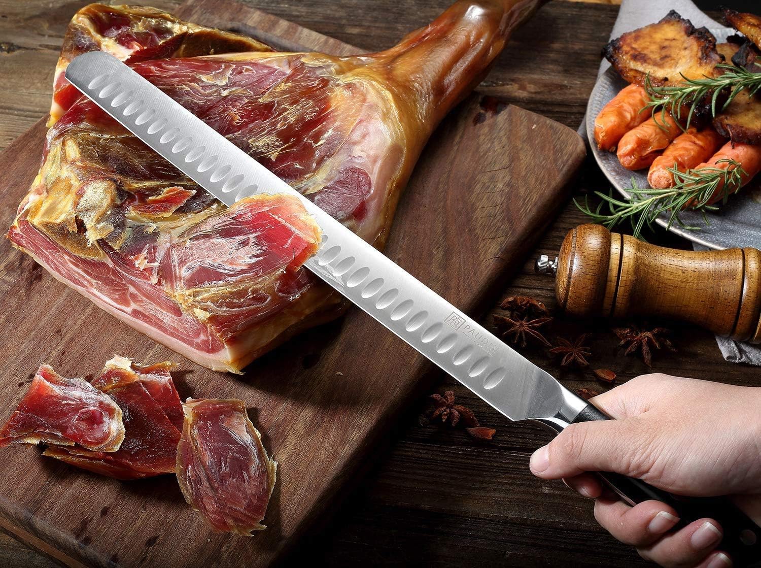 PAUDIN Carving Knife 12-Inch - Razor Sharp Granton Edge Kitchen Knife, Ham Roasts Meats Brisket Slicing Knife, German Stainless Steel Blade, Comfortable Triple Rivet Fiberglass Handle: Kitchen & Dining