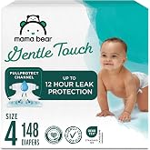 Amazon Brand - Mama Bear Gentle Touch Baby Diapers, Formulated without Fragrance, Size 4, 148 Count (4 packs of 37), with Skin Protection and Leak Protection