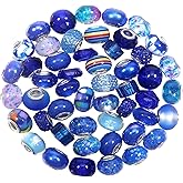 TOAOB 50pcs European Large Hole Craft Beads Dark Blue Rhinestone Lampwork Spacer Beads for DIY Charms Bracelet Jewelry Making Crafts Garden Stakes Decoration