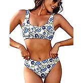 AI'MAGE Women Ribbed Bikini Sets Sporty Swimsuits Scoop Neck Two Piece Bathing Suits High Cut Bikini XS-XXL