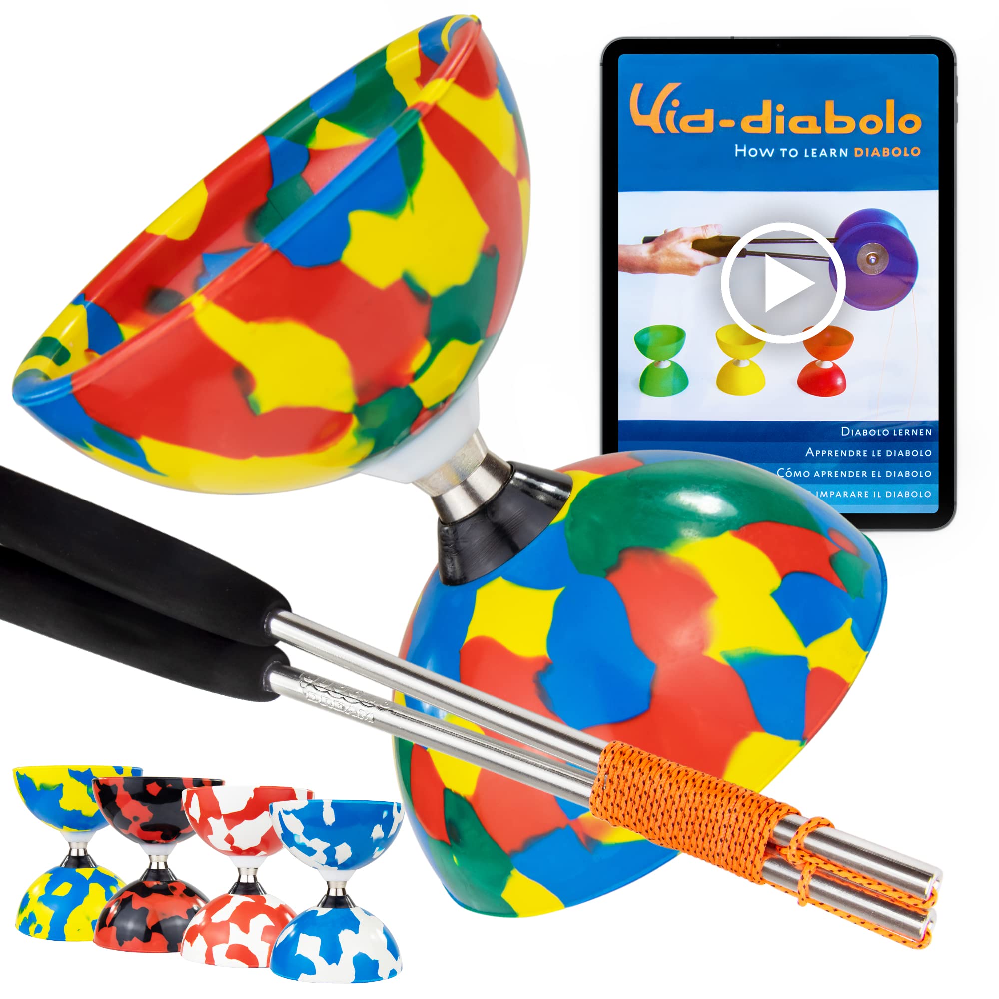 Juggle Dream Jester Diabolo Set - Bearing Axle Professional Diabolo with Aluminium Handsticks and Online Learning Video - Juggling Toy (Multicolour)