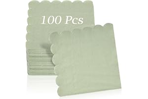 HOINY 100 Pcs Cocktail Napkins, 2-Ply 5 x 5 Inches Disposable Scalloped Napkins, Thick Premium Dessert Napkins for Party, Wedding, Dinner, Birthday, Anniversary, Festival (Sage Green)