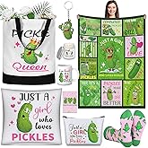 Buryeah 9 Pcs Funny Pickle Gifts for Pickle Lovers Gifts Set for Women Include 60 x 50'' Blanket Mug Makeup Bag Tote Bag Pillowcase Socks Keychain Candle Card for Employee