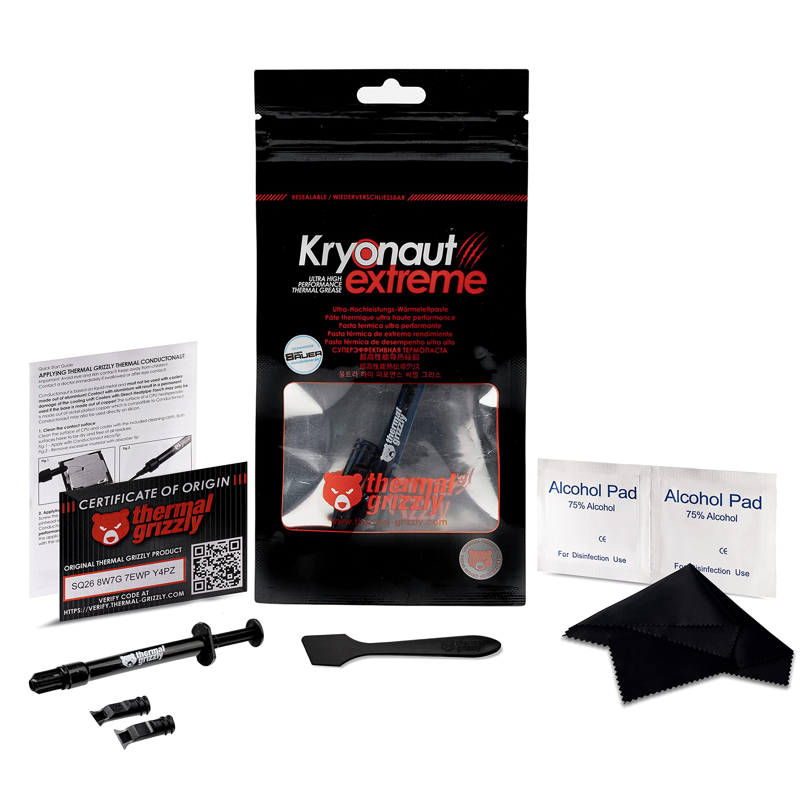 Thermal Grizzly Kryonaut Extreme The High Performance CPU Thermal Paste for Cooling All Processors, Graphics Cards, Heat Sinks in Computers & Consoles with Extra Cloth, Pads & Spatula (2 Gram)