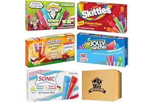 Freezer Pops Variety Pack. Includes Five Boxes of Freezer Bar Ice Pops in a Good For My Home Box. One of Each: Warheads, Sonic, Skittles Freezer Pops, Jolly Rancher Popsicles & Sunkist Smoothie Bars!