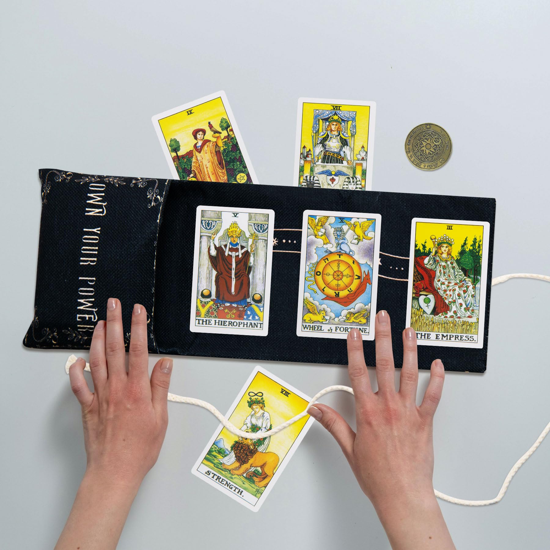 Knana 2Pcs Tarot Card Holder - Linen Tarot Deck Mat with Layout Pattern, Large Tarot Card Storage, Tarot Accessories (Snake)