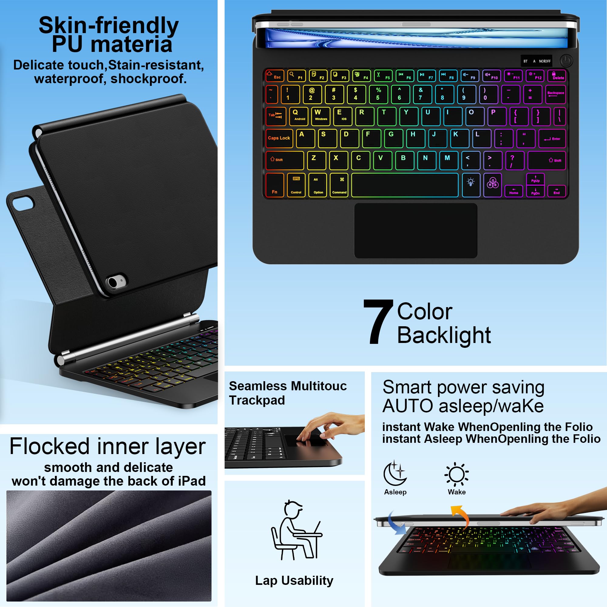 for iPad 11th (A16) & 10th Generation Case with Keyboard – Magic-Style Magnetic – Floating Cantilever Stand - Multi-Touch Trackpad Keyboard Case for iPad 11 inch 2025&10th Gen 10.9 inch (Black)