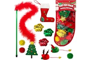 Lepawit Cat Christmas Stocking, 10 Pack Gifts for Christmas, Interactive Feather Toy with Catnip, Cat Ball Toys, Crinkle Balls, Mice Toys for Indoor Cats & Kitten