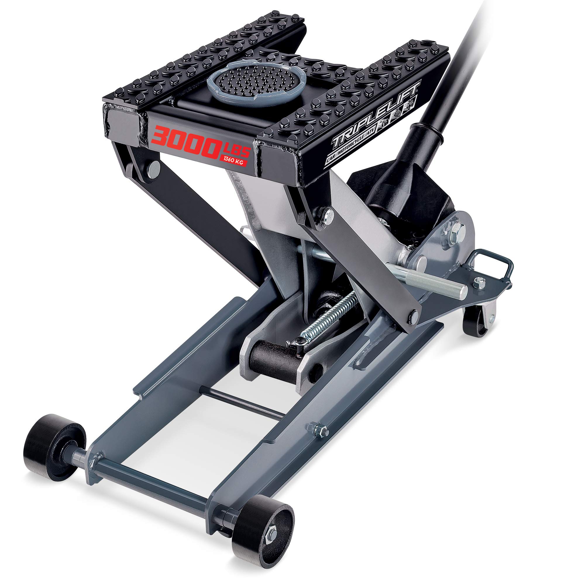 Photo 1 of Powerbuilt 3000 Pound Triple Lift Garage Jack, Heavy Duty Vehicle, Truck, Car, Motorcycle, Transmission Lift, 1.5 Ton Capacity, 620622