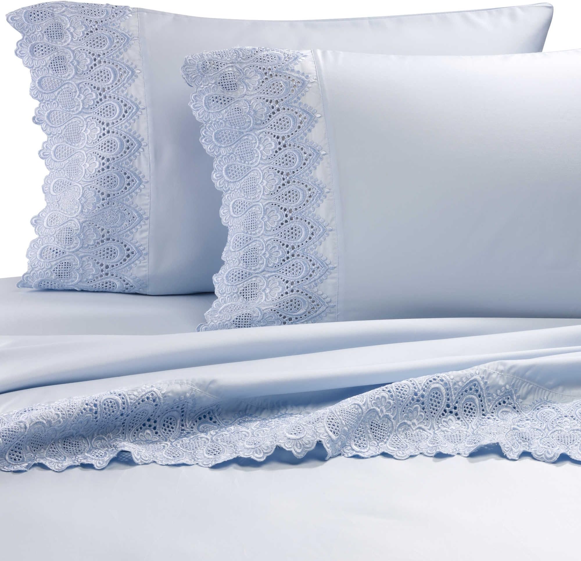 RENAURAA 600 Thread Count Cotton Rich, 4 Piece Sheet Set, 16" Deep Pocket, Lace Hem, Soft & Smooth Sateen Weave, Hotel Quality (Blue, California King)