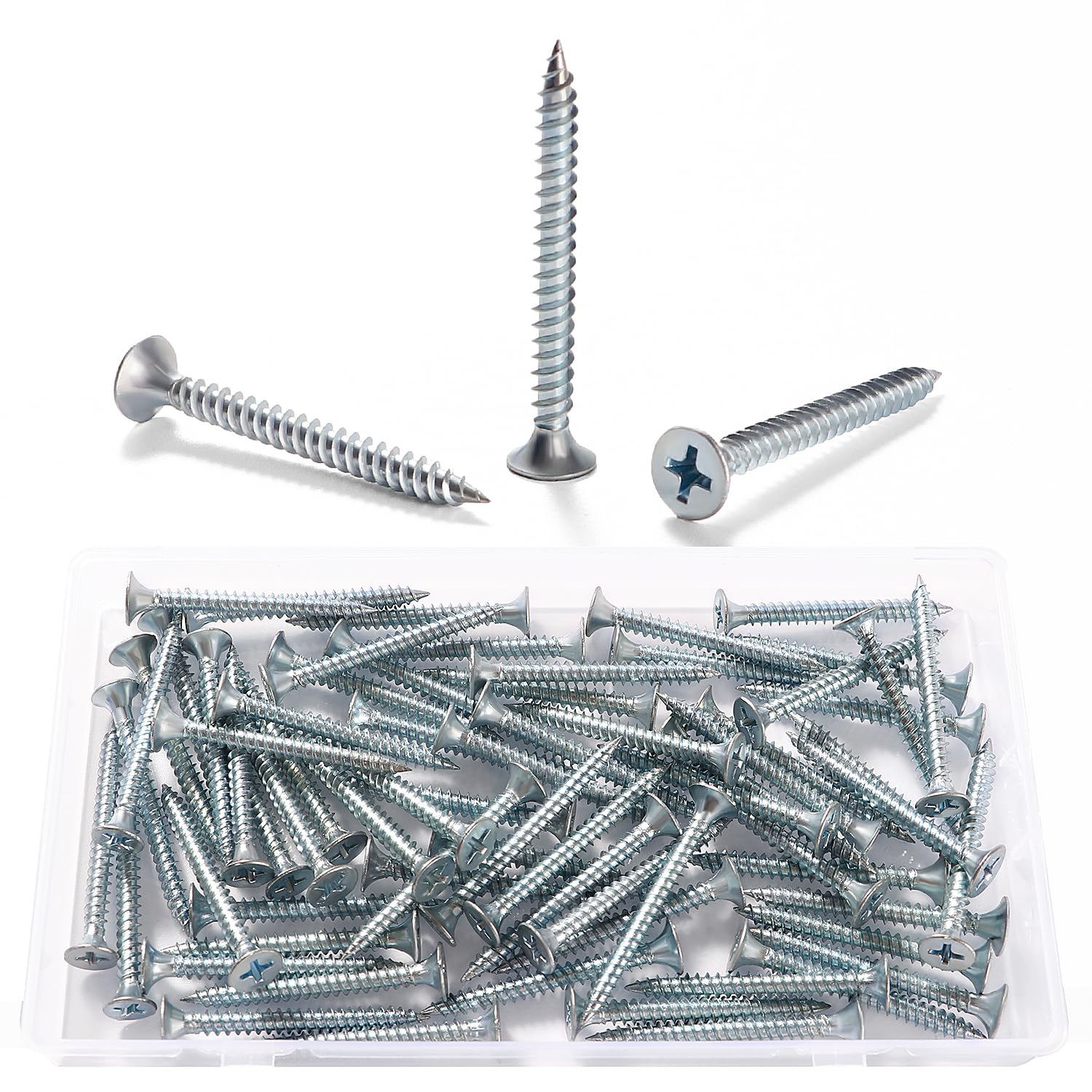 VooGenzek 80 PCS M3.5 * 40 mm Coarse Thread Point Drywall Screws, Phillips Countersunk, Plasterboard Wood Screw, for Plasterboard, Drywall and Wood, Silver