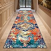 Washable Corridor Runner Rug,Non-Slip Bright Red Hallway Rug Runner with Upgrade Rubber Backing,Stain Resistant Faux Wool Distressed Carpet for Bedroom Kitchen Laundry Corridor Balcony (94.5" x 23.6")