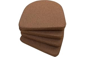 Eiury Kitchen Chair Cushion - 17"x16.5" Indoor Chair Pad with Ties for Dining Chairs - Non-Slip U-Shaped Rubber Back - Machine Washable Seat Cover Set of 4 - Brown