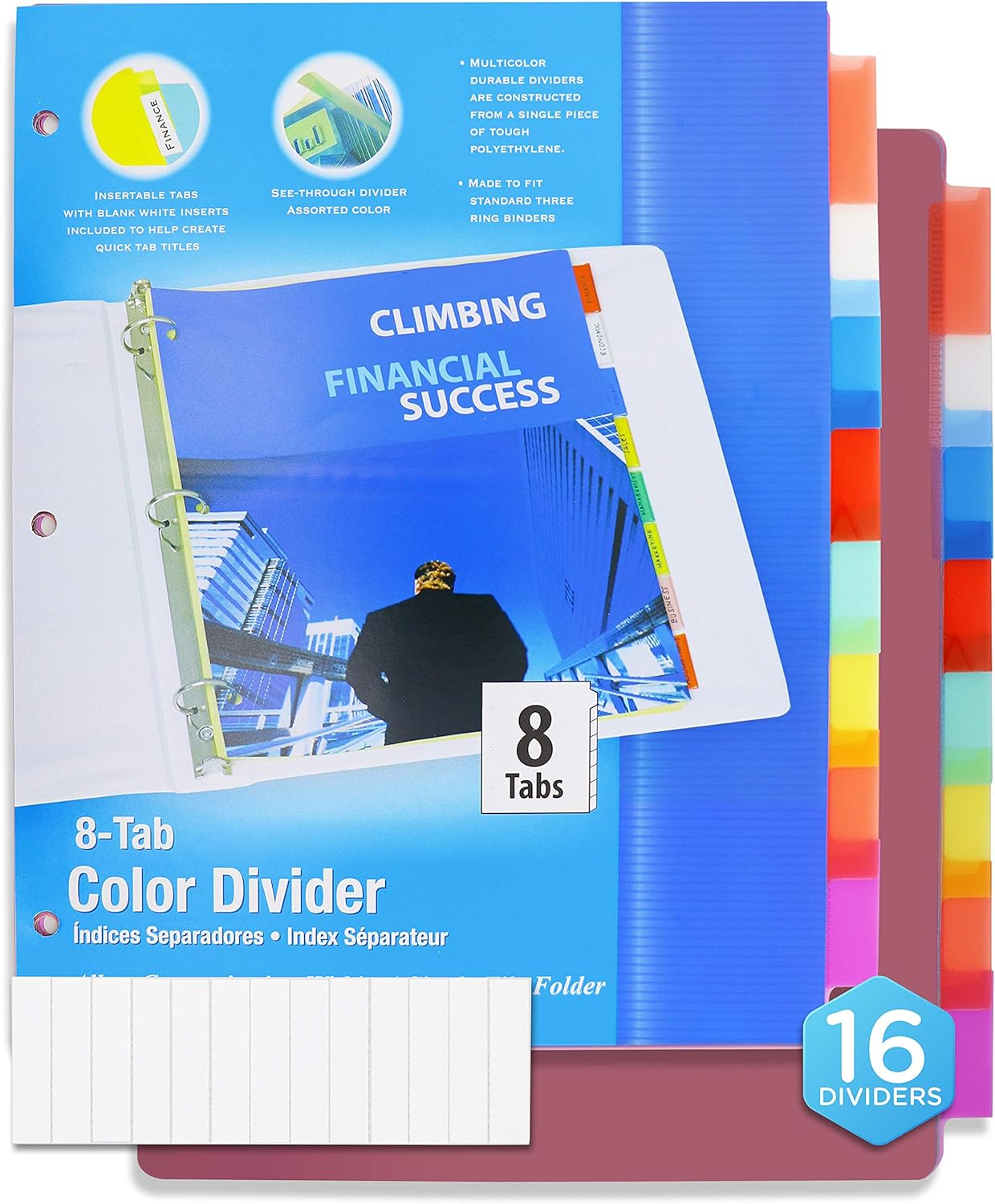 3 Ring Binder Dividers with 8 Insertable Color Tabs, Helps to Organize Documents in Single File Folder, Perfect for School, College, Kids and Adults - by Emraw (Pack of 16) : Office Products