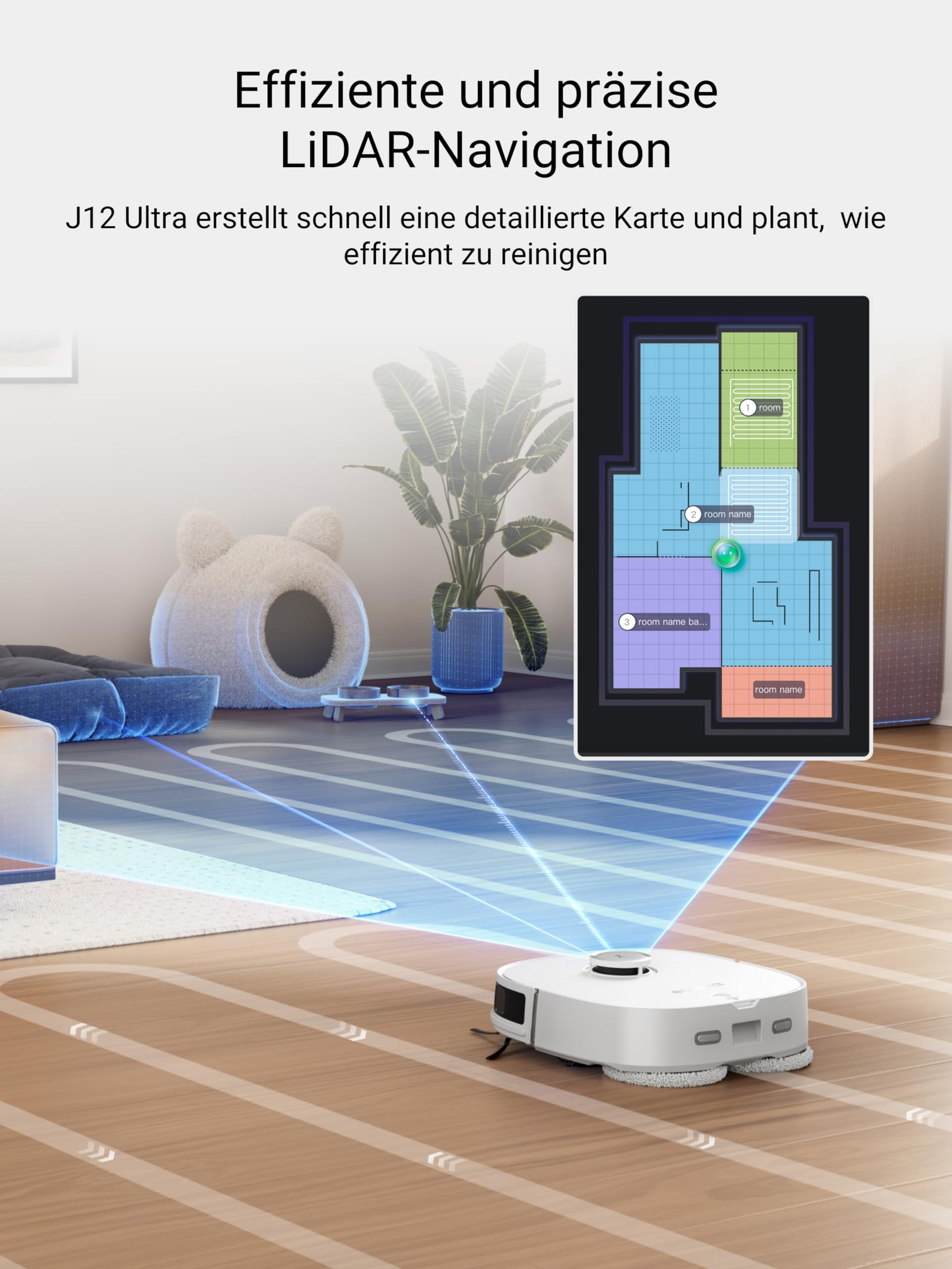 Eureka J12 Ultra Roboterstaubsauger mit Wischfunktion (Selbstentleerung, Wasch- und Trocknung), 5000Pa Saugkraft, Rotierende Wischfunktion, Dual-LiDAR Navigation, 3D KI-Hindernisvermeidung 5