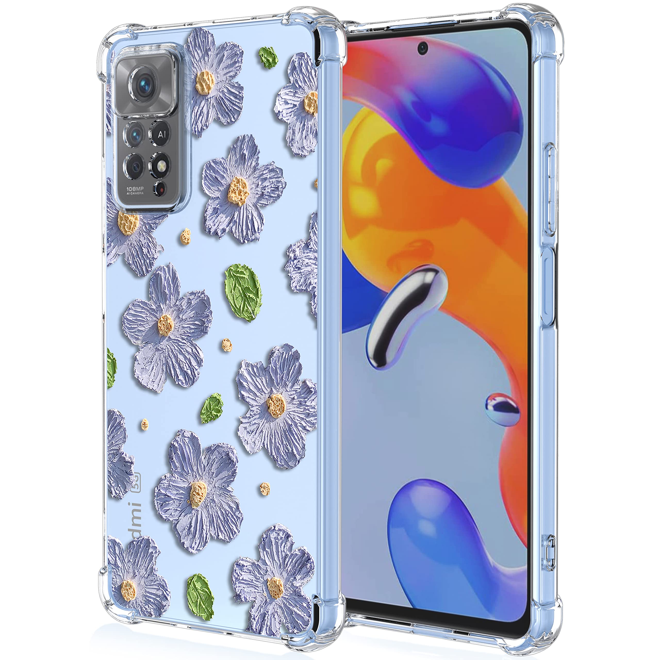 XINYEXIN Case for Xiaomi Redmi Note 11 Pro 4G/5G (6.67"), Painting Flower Pattern Clear Case Soft TPU Silicone Case Slim Shockproof Bumper Girl Women Phone Cover - Violet