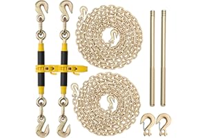 STURDON Ratchet Load Binders and Chains Set | 5/16"x 20FT G80 4700lbs WLL Tow Chain | 5/16"-3/8" Ratcheting Binders | Two Type Hook | 18800lbs Break Strength | for Truck, Trailer Transport & Secure Tie Downs