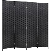 FDW 4-Panel Folding Room Divider | 6ft, Coal Black | Light &amp; Portable | Wooden Wall Divider with Hand Woven Mesh | Easy to Move Privacy Screen | For Space Separation, Living Room, Bedroom, Office