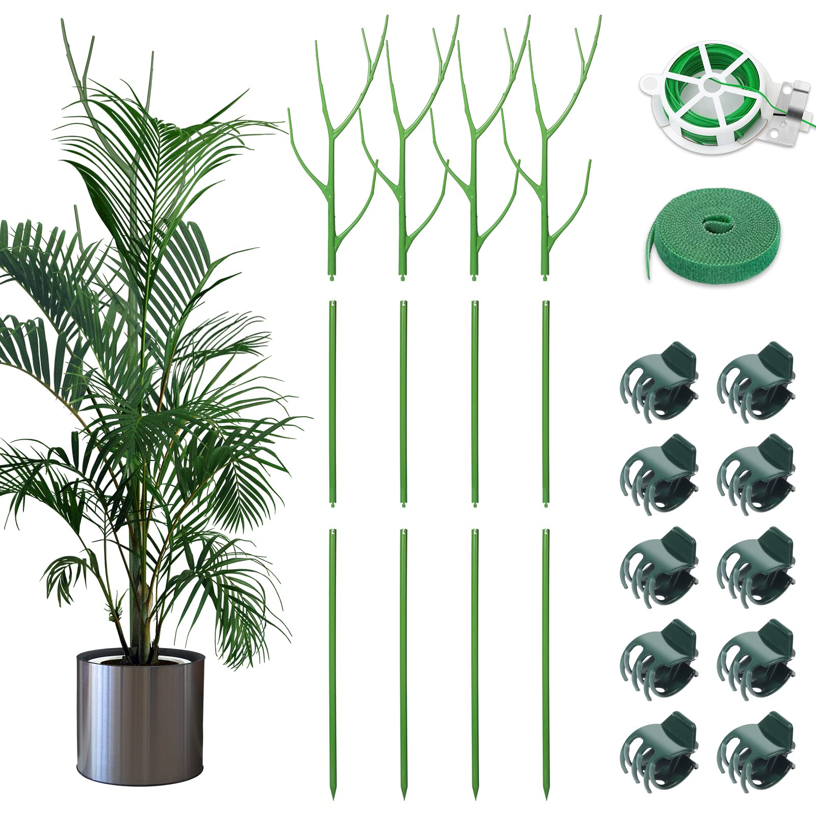 Photo 1 of ROADPLUM 4 Pack 39.37" Detachable Twig Plant Support Stakes Set, Blends in to Plant, Branch Plant Sticks with Orchid Clips Twist Plant Ties, Twig Trellis for Indoor Outdoor Plants Potted Plants Flower