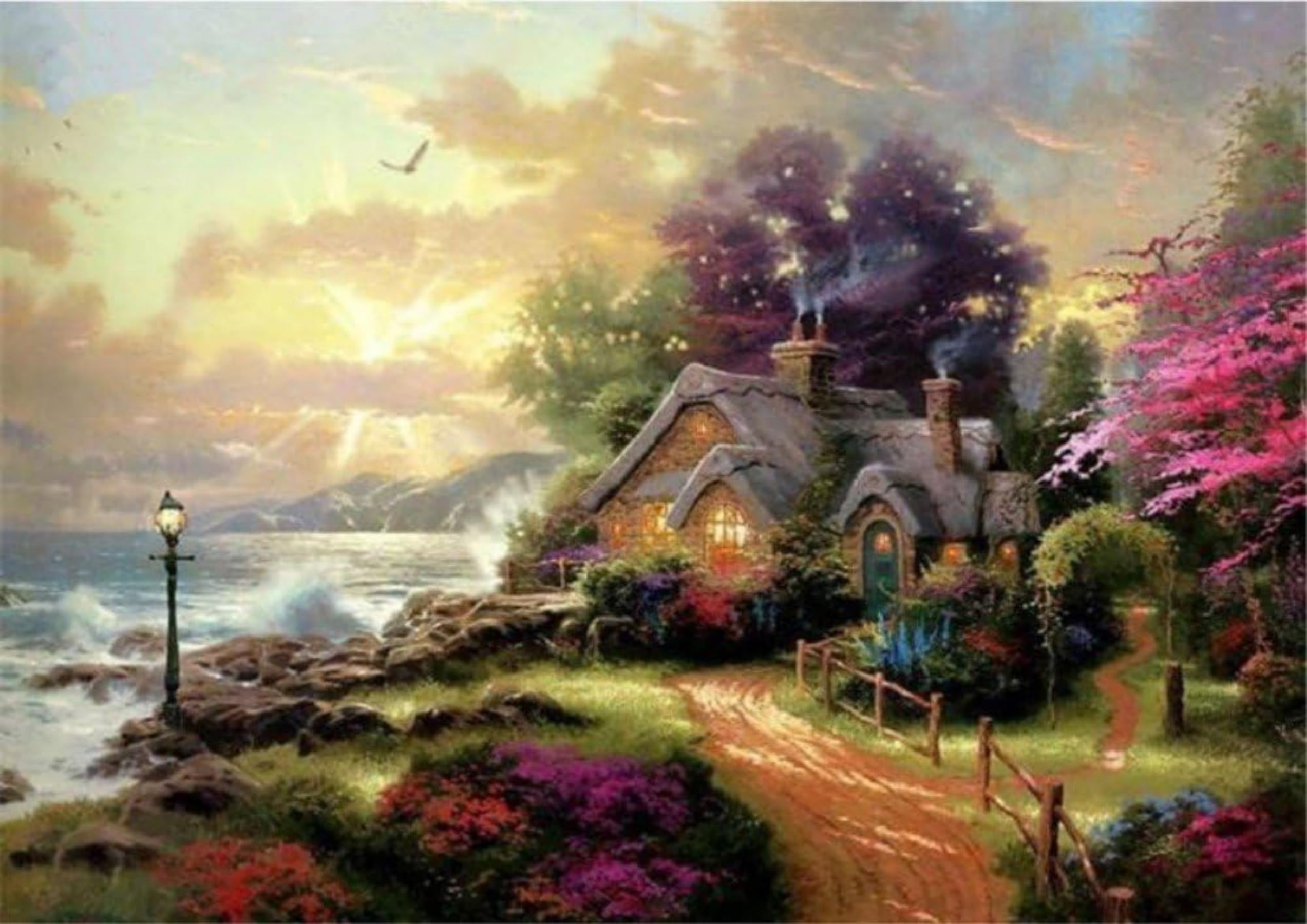 DIY Fabric Decorating Kits, ABEUTY Paint by Numbers Fairytale House Forest Garden Wave 16x20 inches Number Painting Wall Art