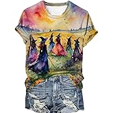 Halloween Shirts for Women Witches Gather T-Shirt Fall Casual Holiday Tee Witch Graphic Short Sleeve Vintage Salem Top
