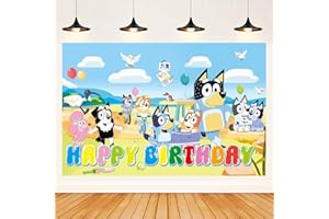 RAKTOV Happy Birthday Backdrop for blueys Party Decorations, Happy Birthday Photo Backgroud for blueys Birthday Party Supplies, Girls Boys Kids Happy Birthday Banners (70x115 cm)